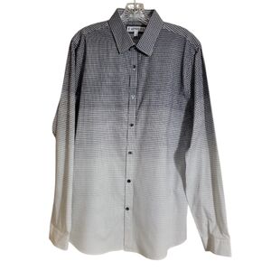 Express men extra slim fit button down black white plaid dress shirt size large
